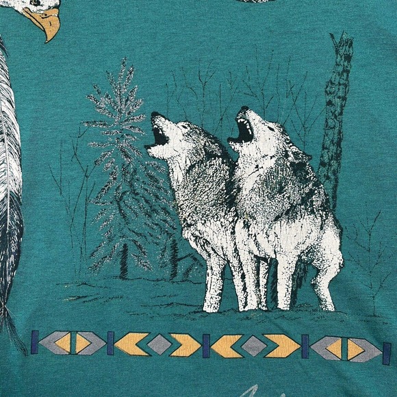 Vintage Arizona Howling Wolves And Eagle Green T Shirt‎ Size XL - Picture 3 of 8